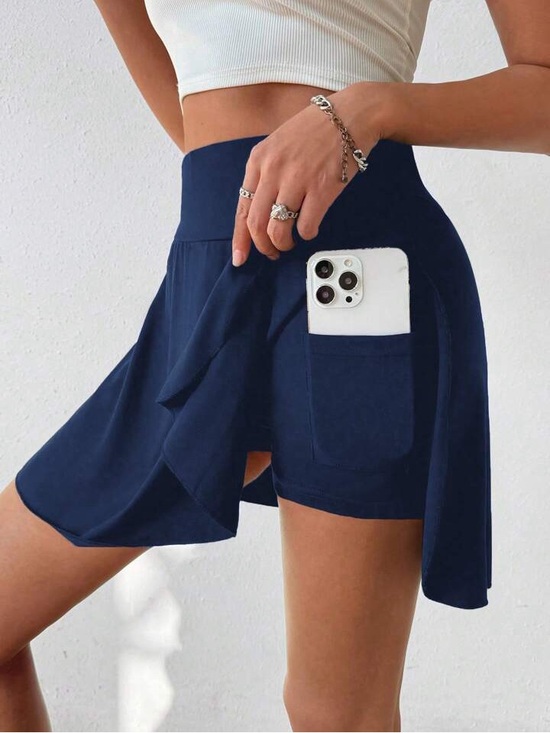 Pants - Navy Tennis Skirt with Built-in Shorts, Back Pocket & Adjustable Waistband